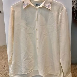 Vintage Pastel Embroidered Button Down Blouse